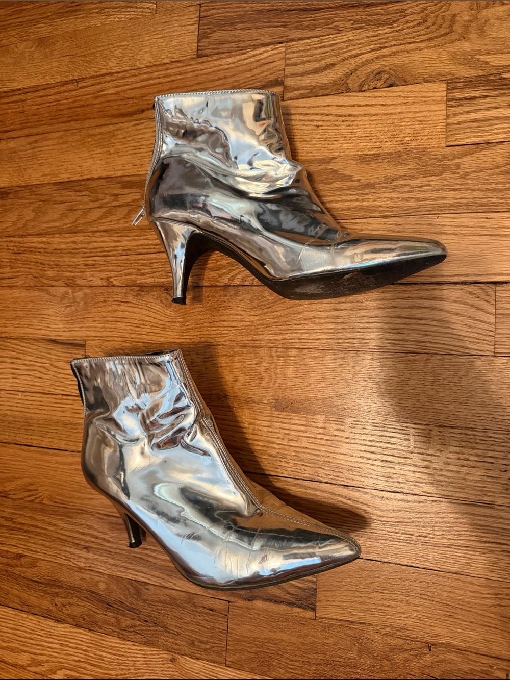 Urban Outfitters Mirrored Silver Pointed Ankle Booties